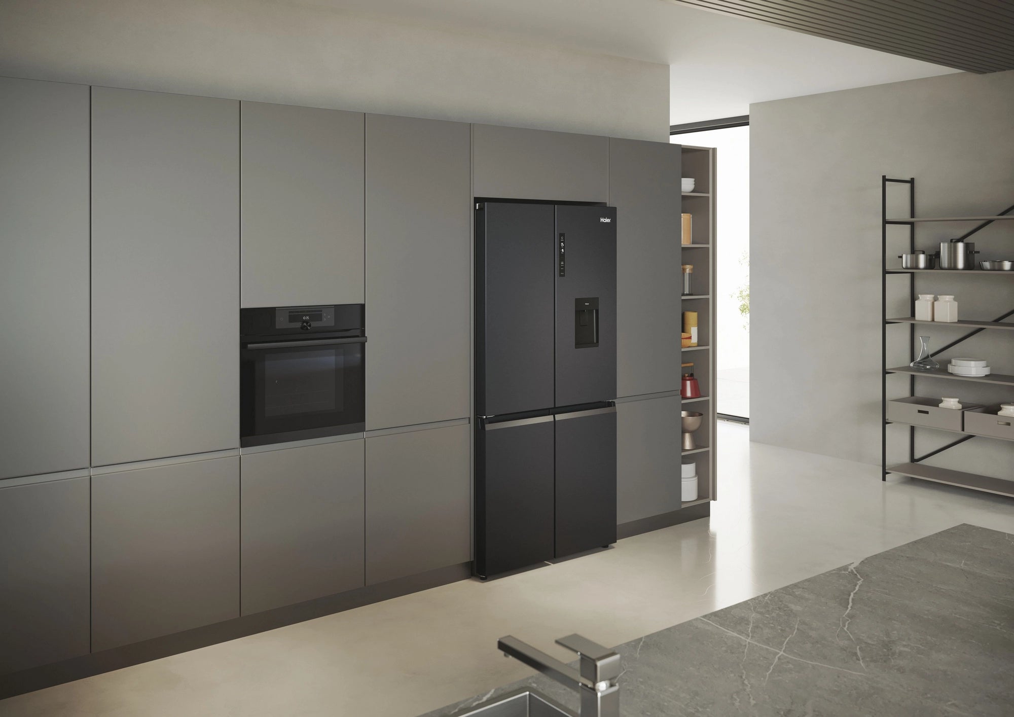 Haier HCR5919EHMB 90cm 60/40 Frost Free American Fridge Freezer - Brushed Black