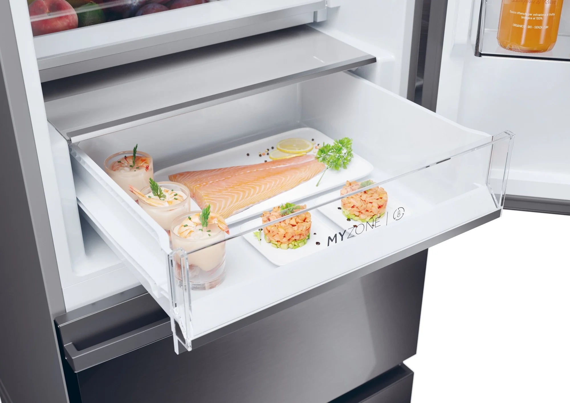 Haier HTW5618EWMP 59.5cm 60/40 Frost Free Fridge Freezer - Dark Inox
