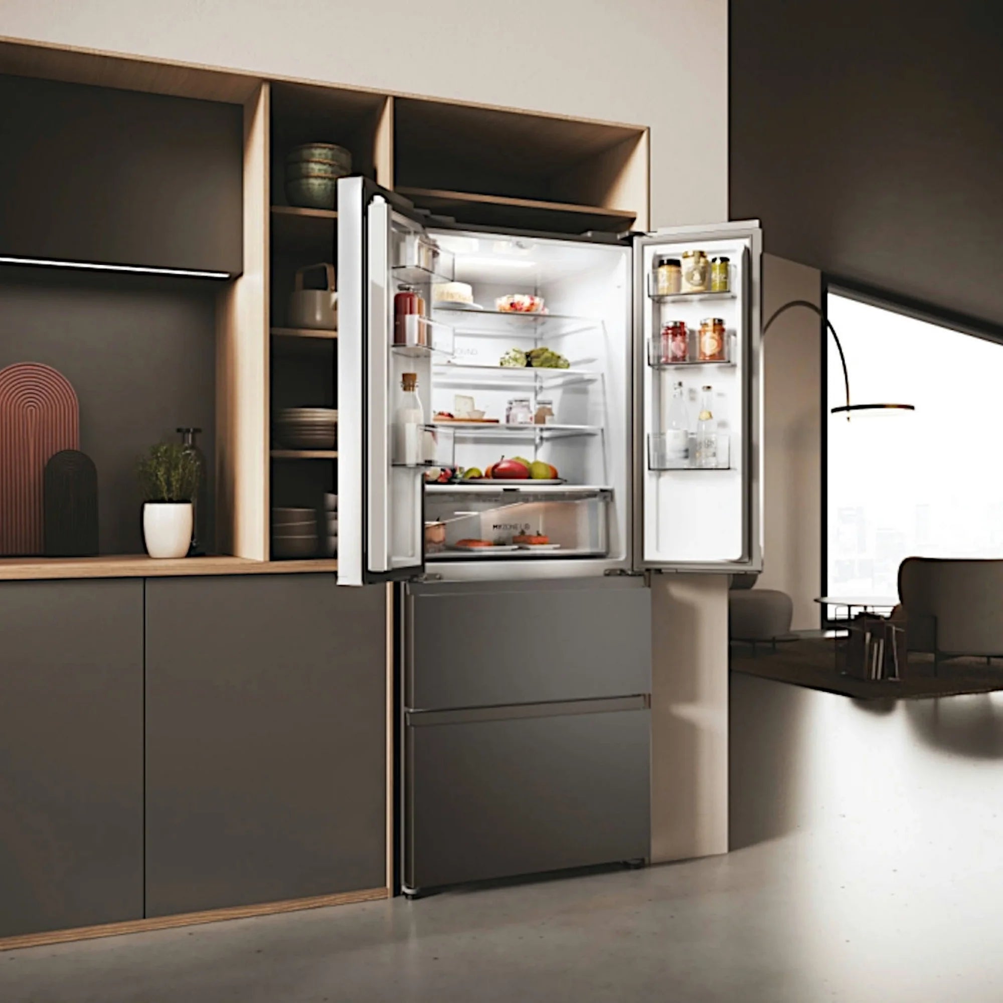 Haier HFR3718ENMD 70cm 60/40 Total No Frost Fridge Freezer - Dark Inox
