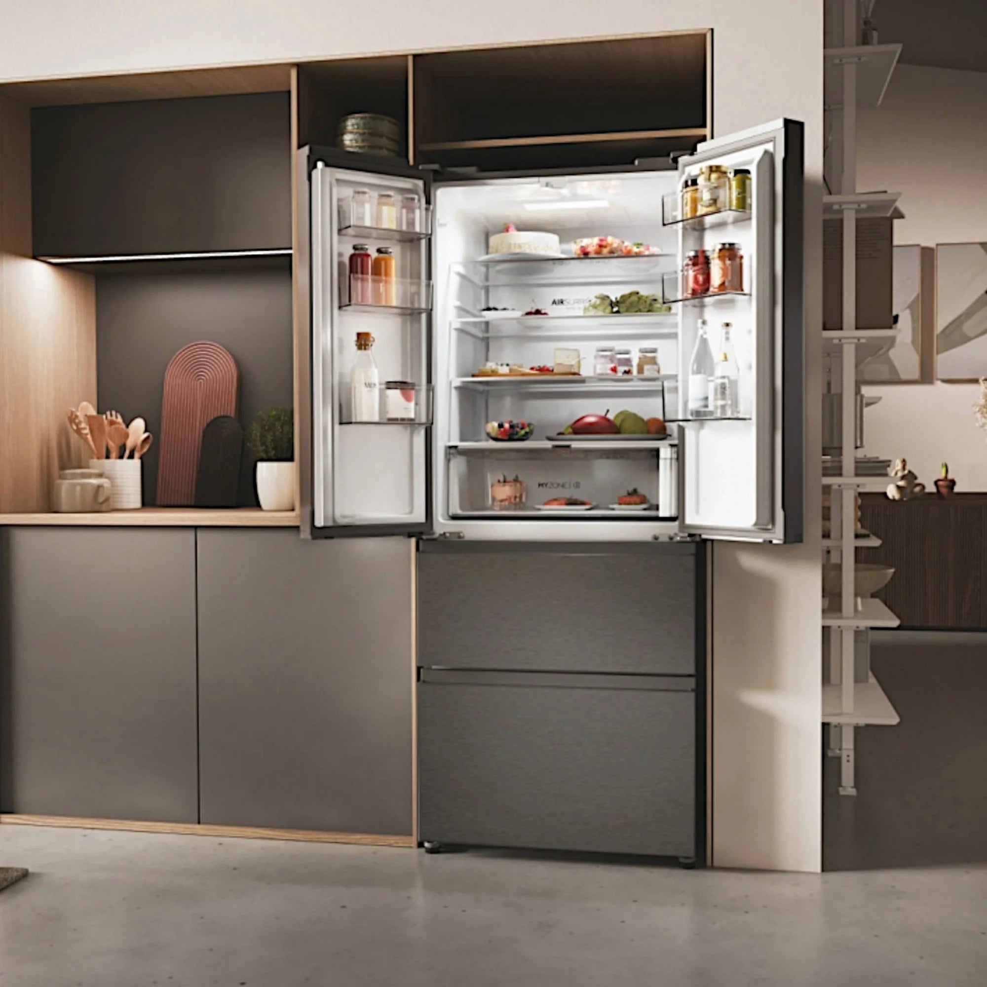 Haier HFR3718ENMD 70cm 60/40 Total No Frost Fridge Freezer - Dark Inox