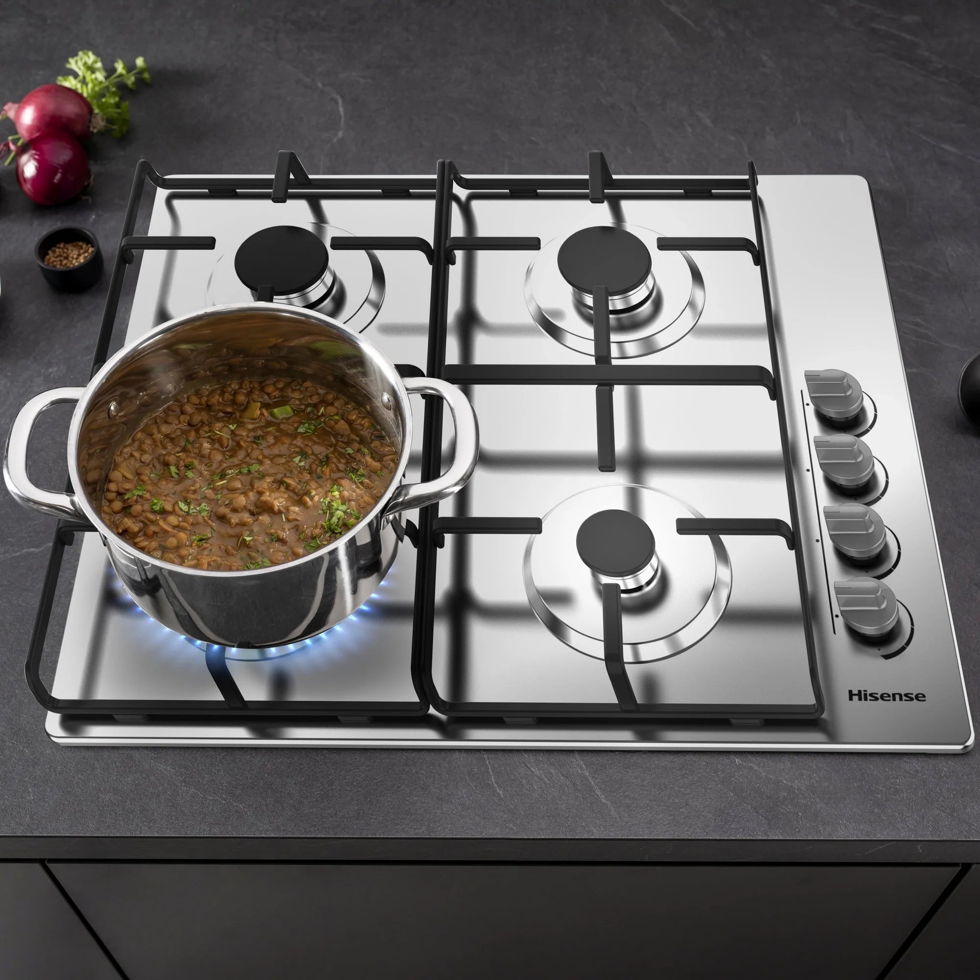Hisense GM642XHS 60cm 4 Burner Gas Hob - Stainless Steel