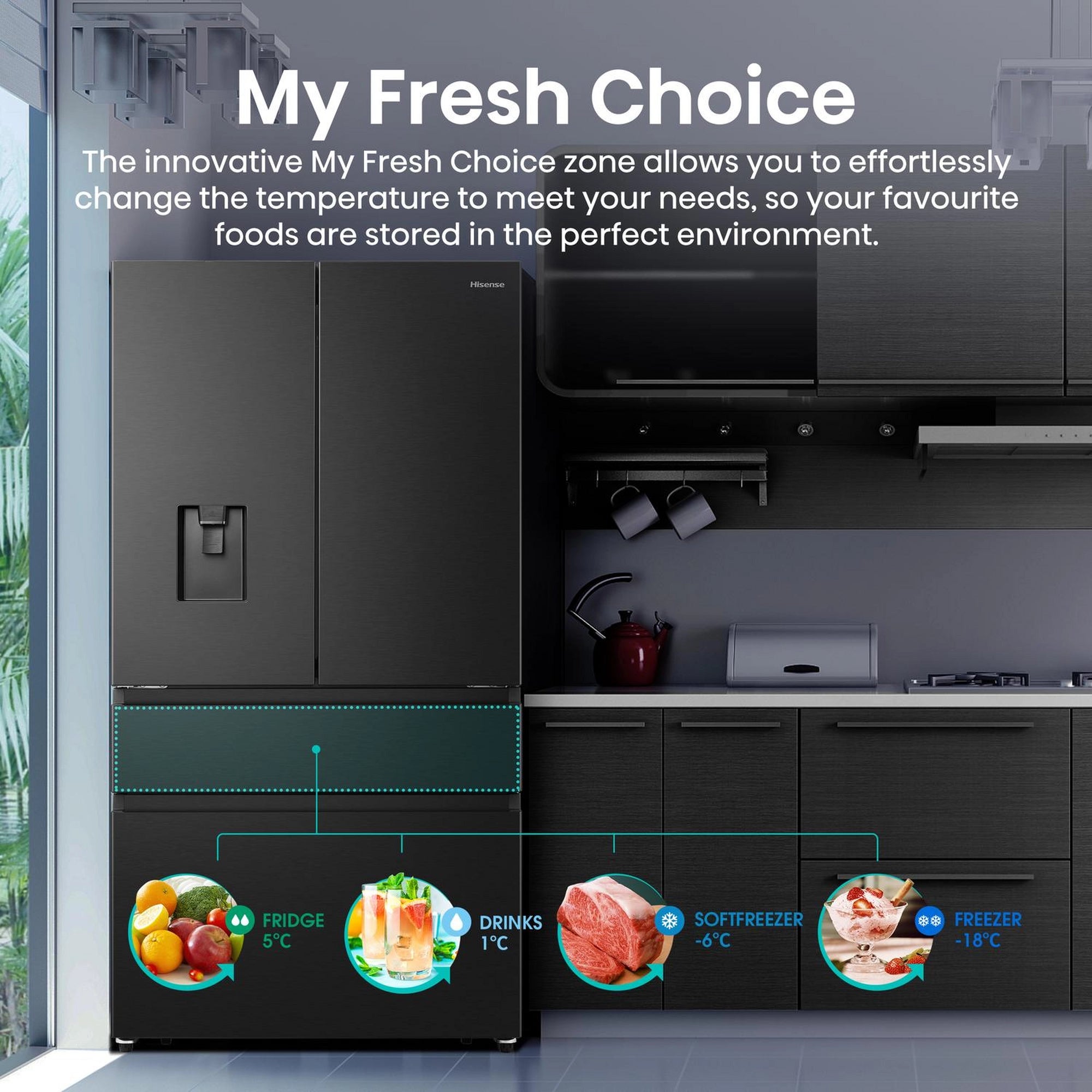 Hisense RF749N4SWFE 91.4cm 50/50 Frost Free Fridge Freezer - Black Inox