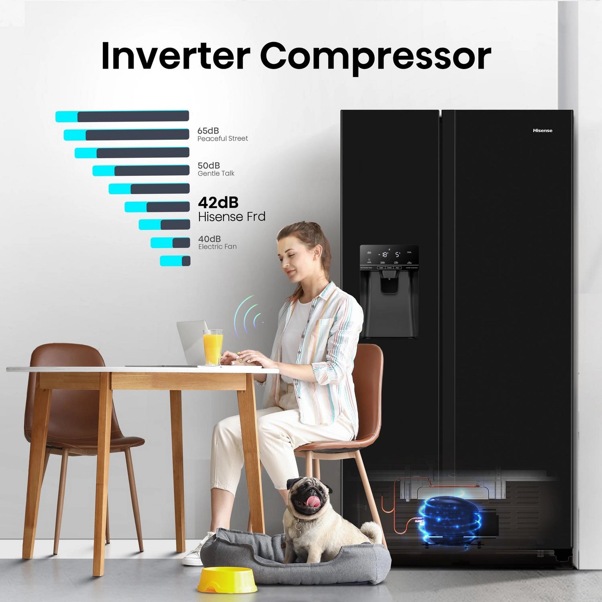 Hisense RS694N4TBE 91cm 70/30 Frost Free American Fridge Freezer - Black