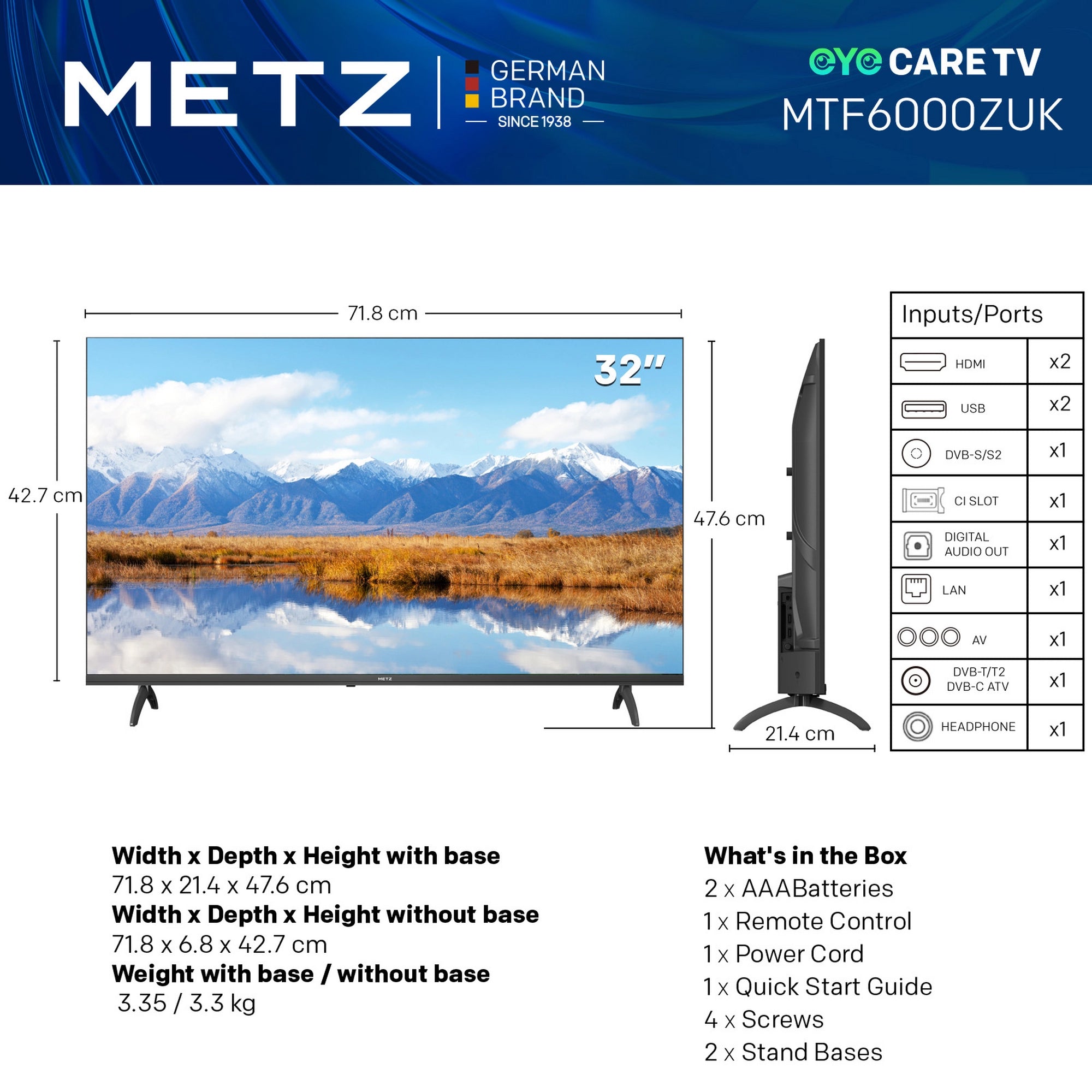 Metz 32MTF6000ZUK 32" 2K DLED Smart TVs - Black