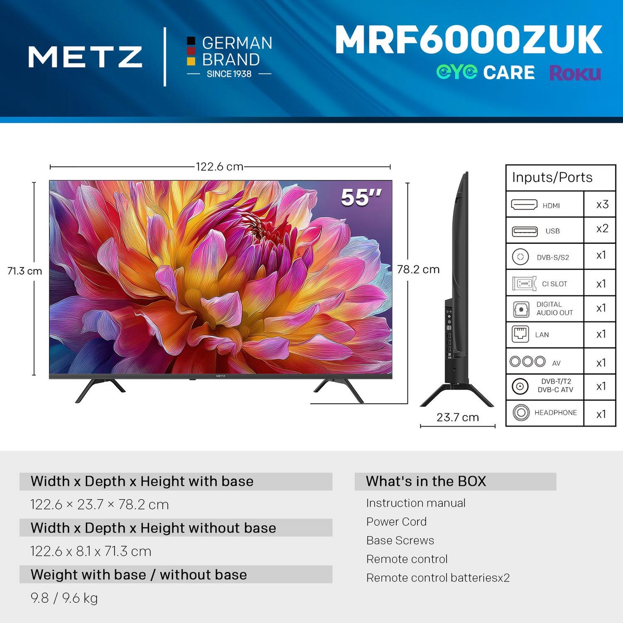 Metz 55MRF6000ZUK 55" 4K DLED Smart TVs - Black