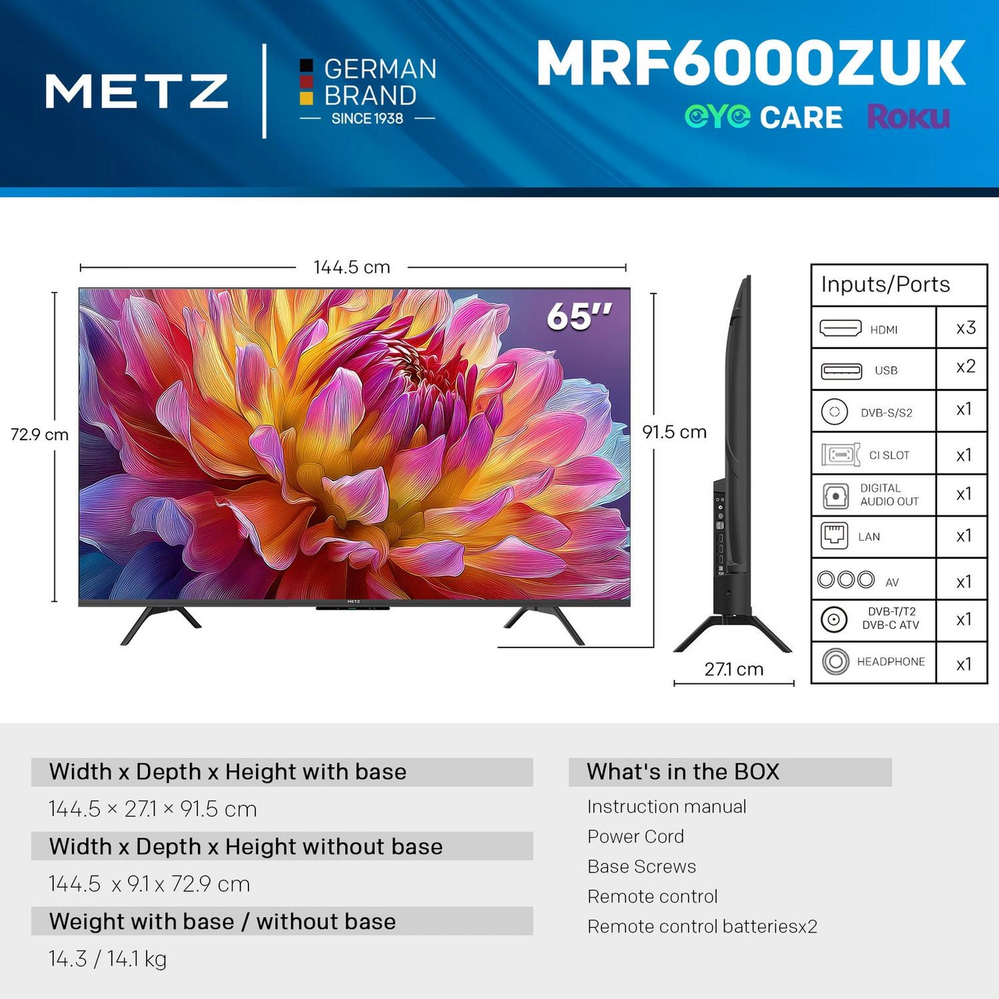 Metz 65MRF6000ZUK 65" 4K DLED Smart TVs - Black