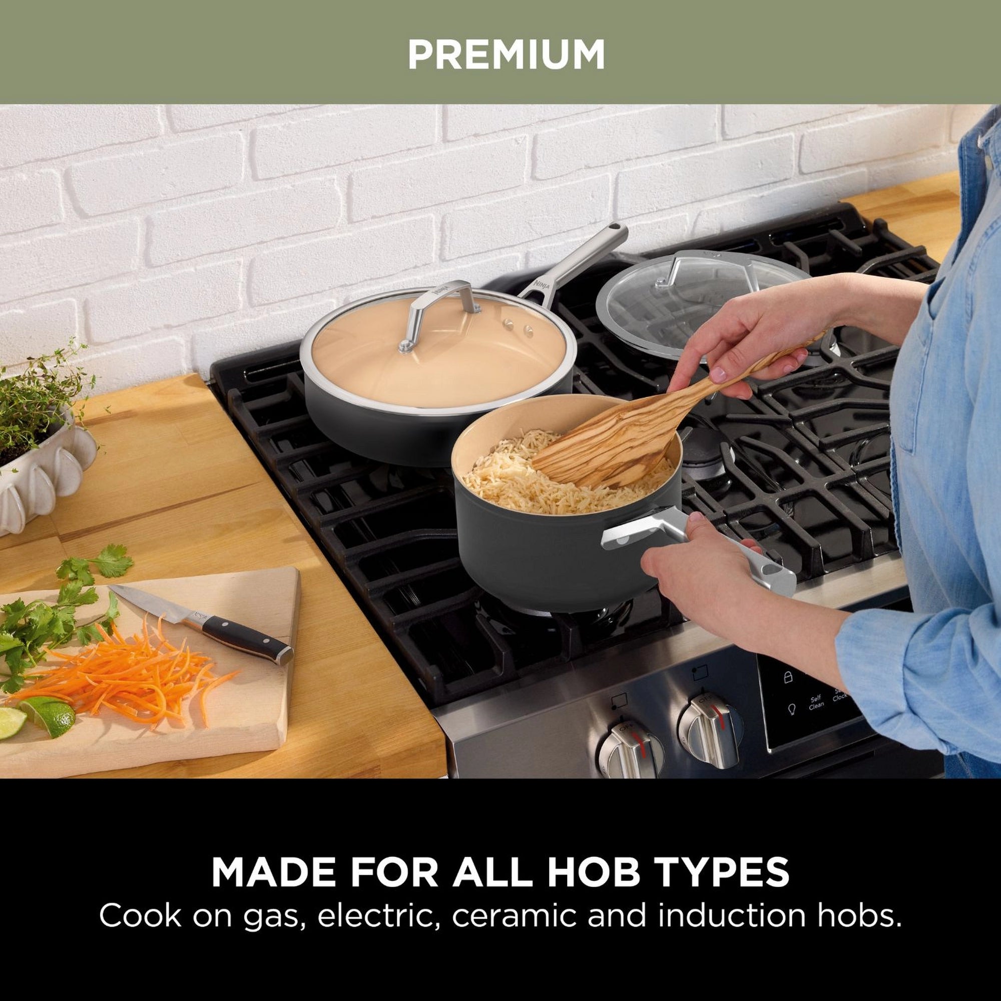 Ninja CW93000UK Ceramic Coated 3-Piece Saucepan Set - Apricot & Grey