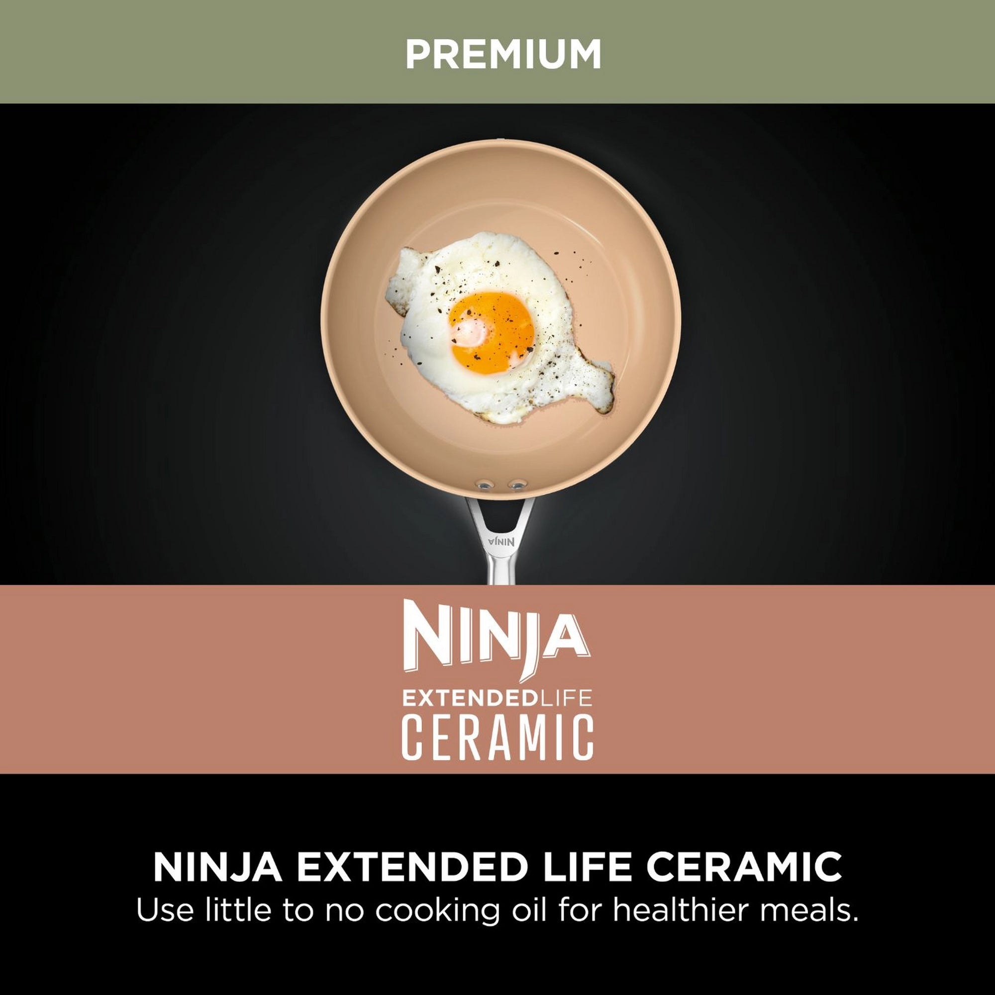 Ninja CW93000UK Ceramic Coated 3-Piece Saucepan Set - Apricot & Grey