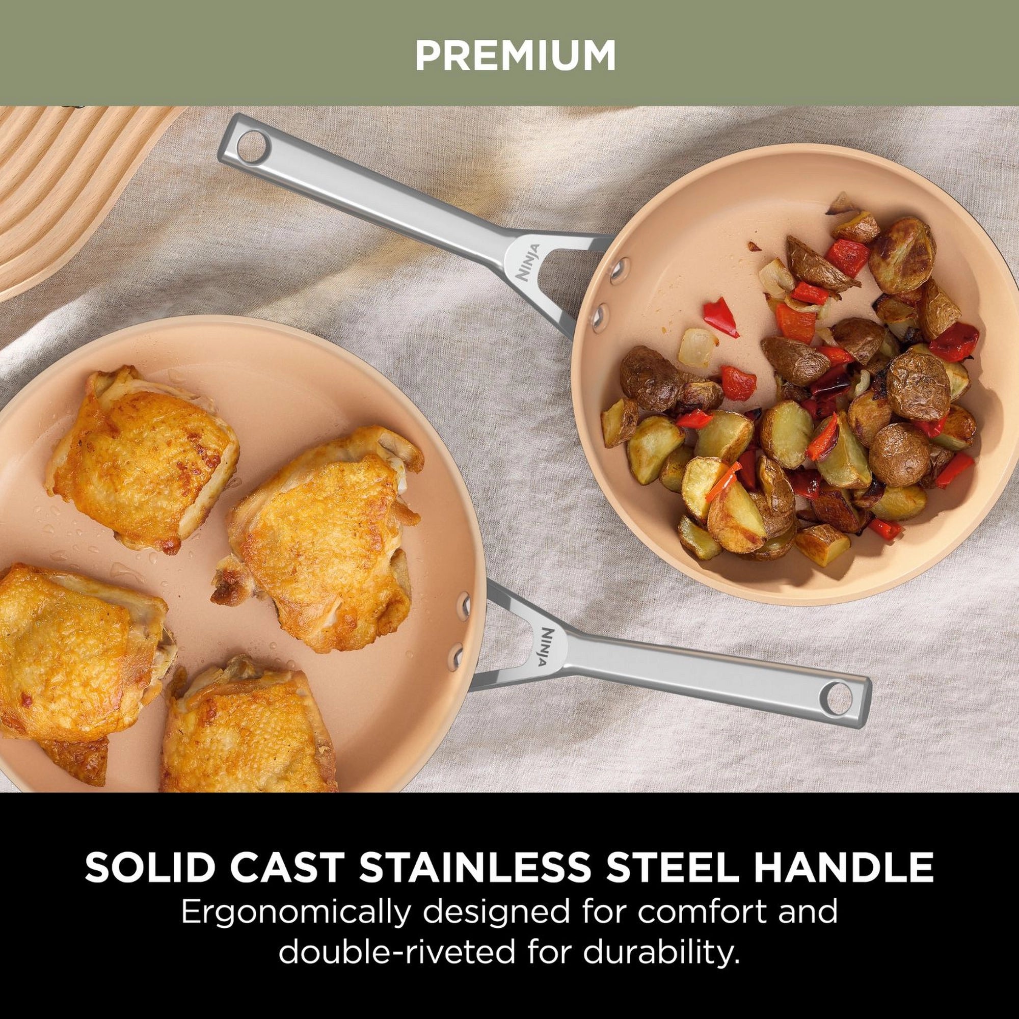 Ninja CW93000UK Ceramic Coated 3-Piece Saucepan Set - Apricot & Grey
