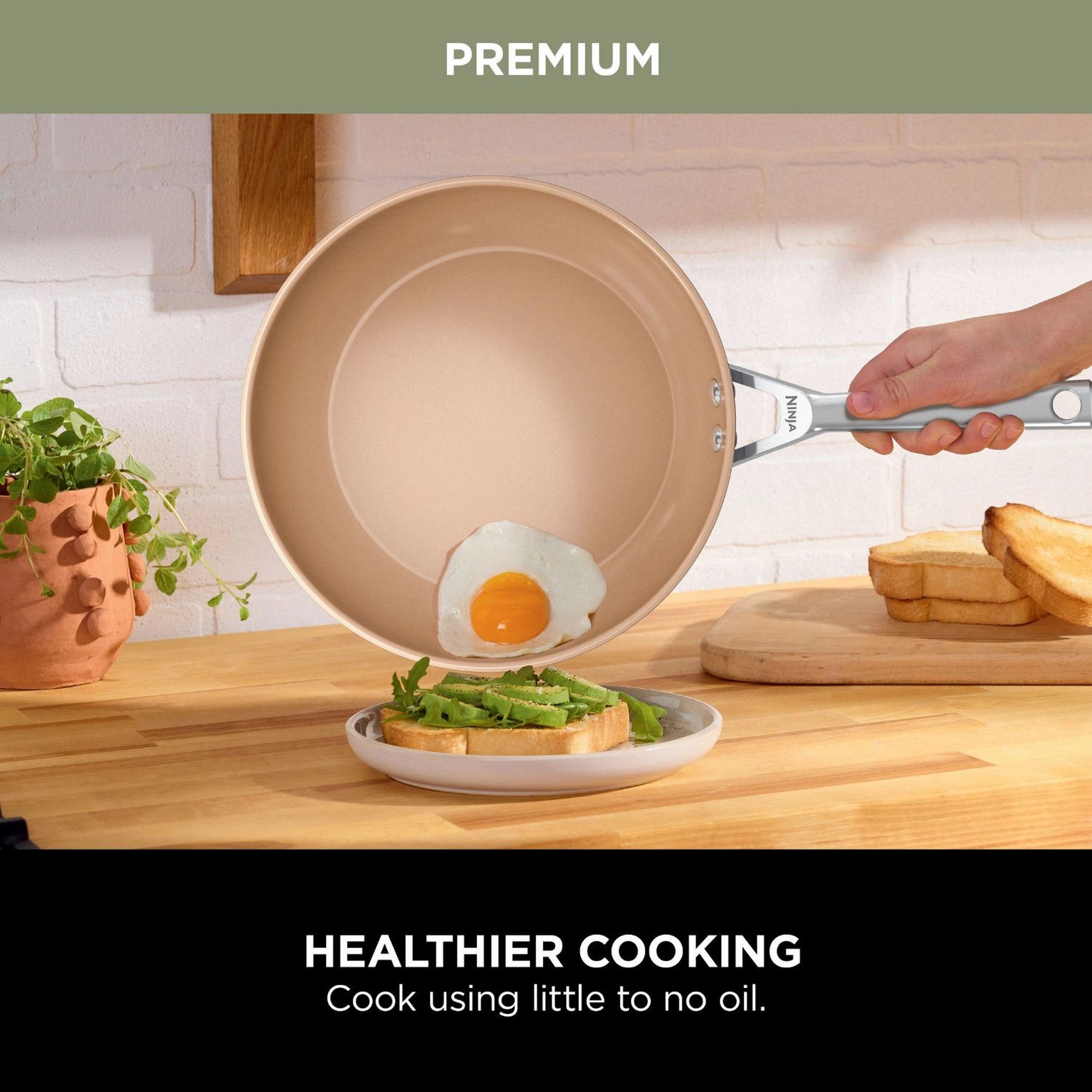Ninja CW93000UK Ceramic Coated 3-Piece Saucepan Set - Apricot & Grey