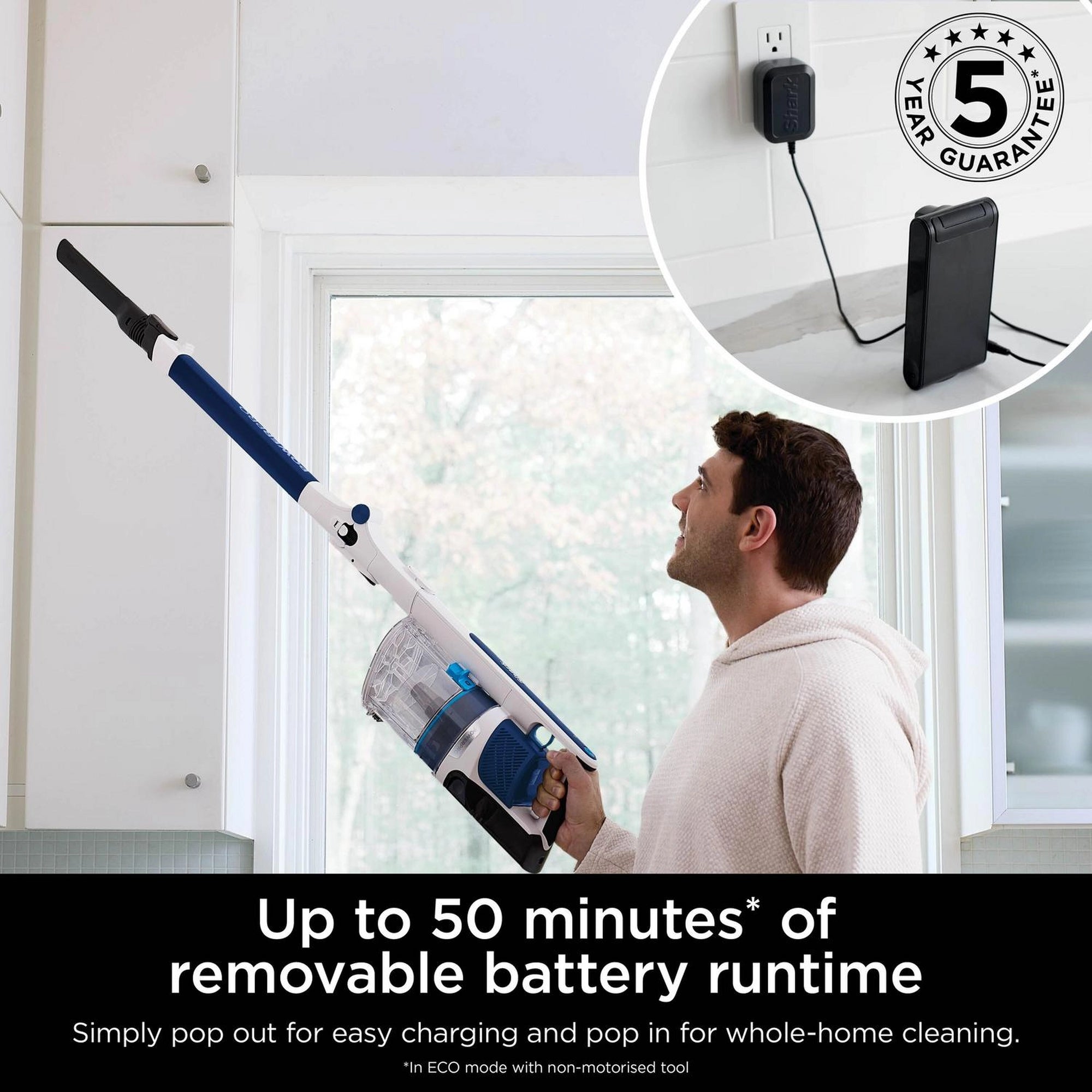 Shark IZ380UK PowerPro Cordless Stick Vacuum Cleaner - 50 Minutes Run Time - Navy Metallic