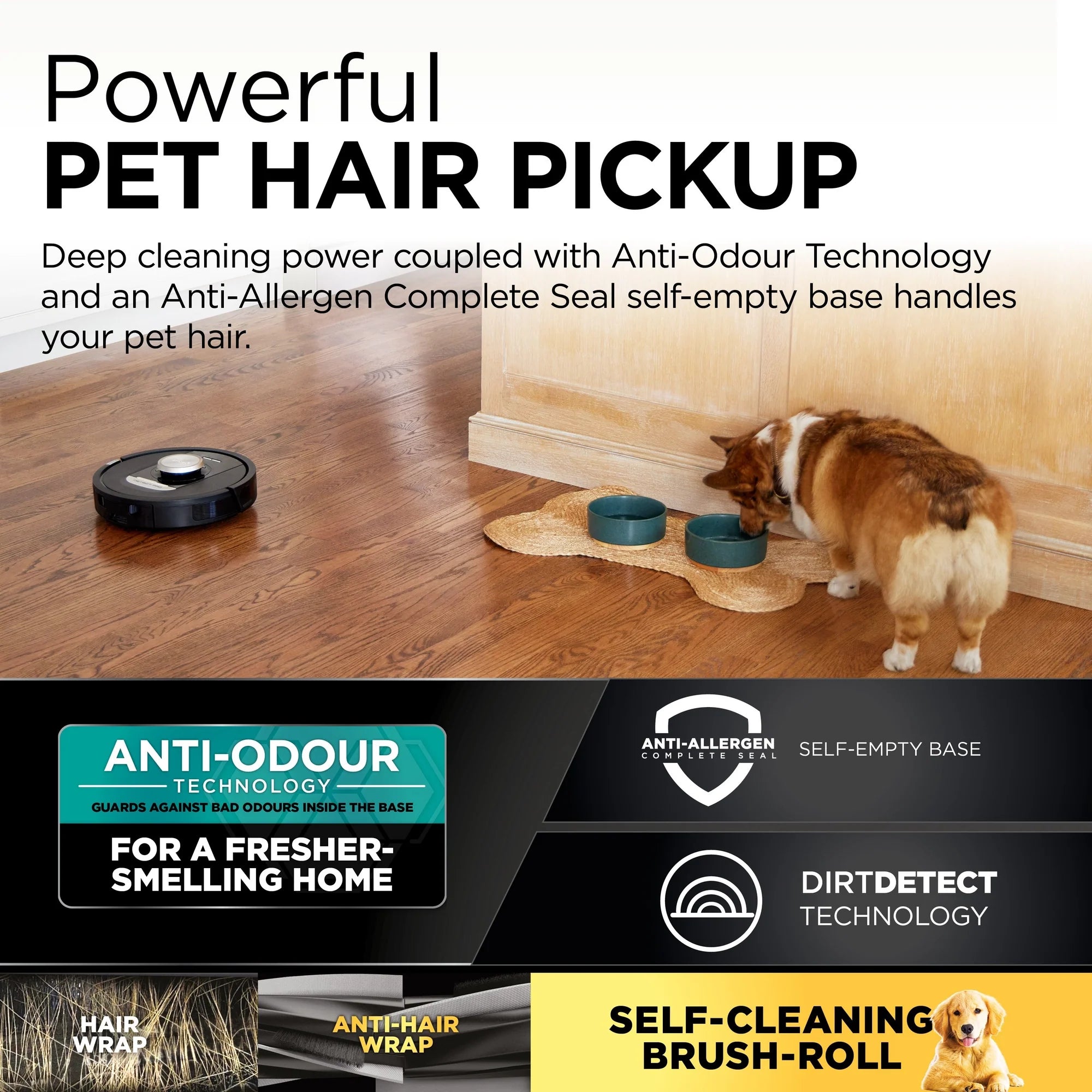 Shark RV2820VEUK PowerDetect Self-Empty Robot Vacuum - 100 Min Minutes Run Time - Black