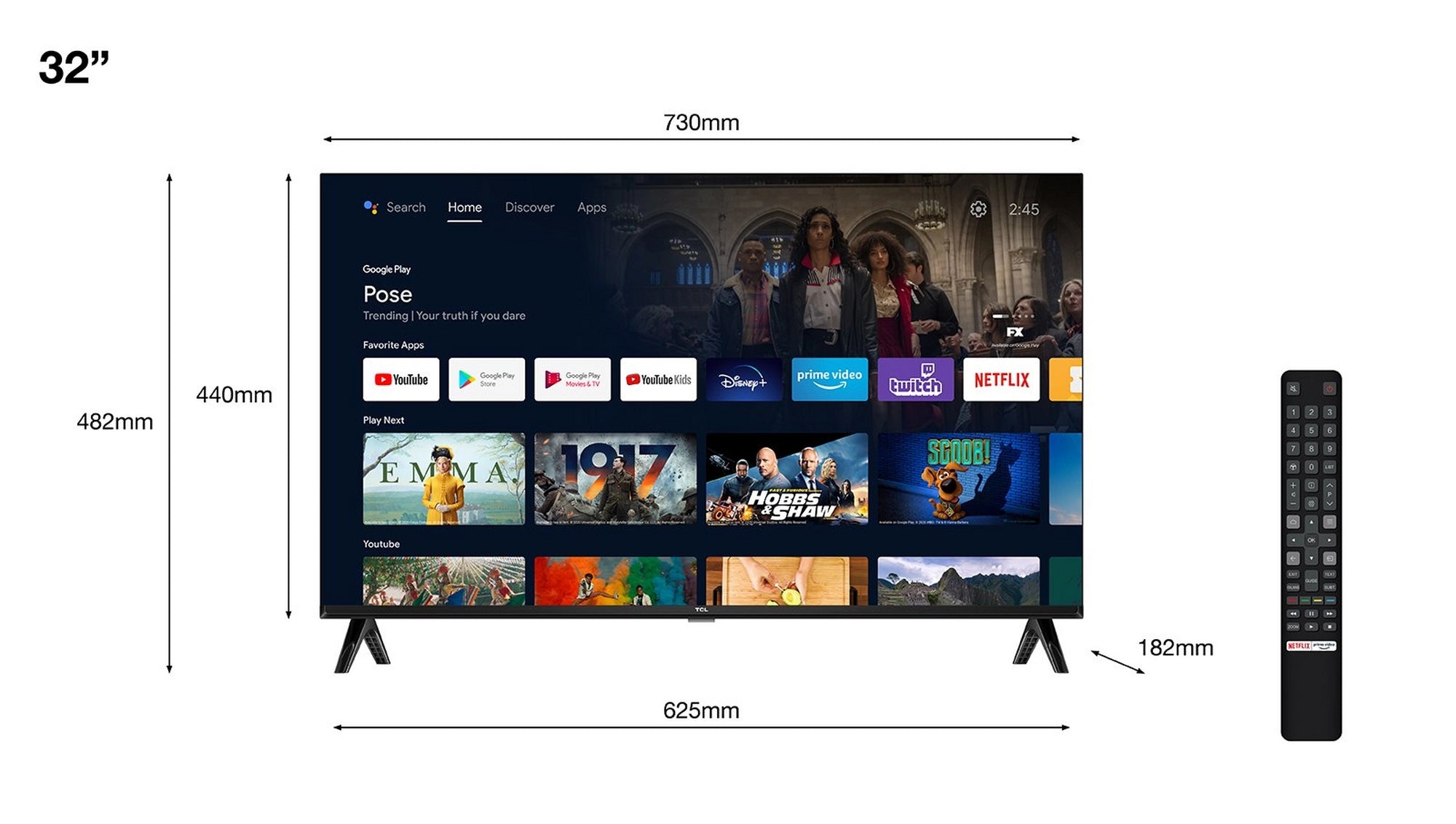 TCL 32S5400AFK 32" Frameless FHD HDR Smart Android TVs