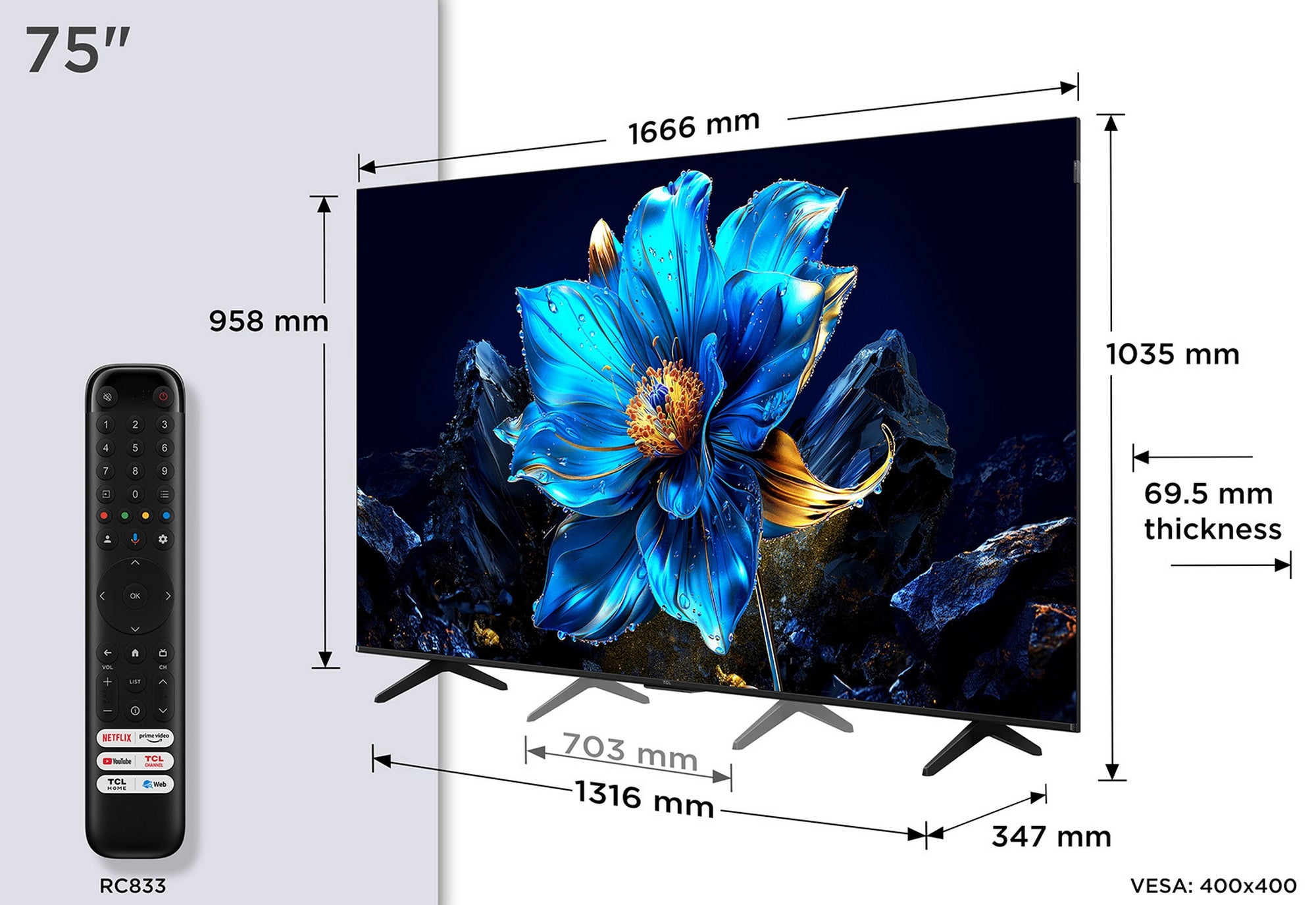 TCL 75P7K-UK 75" 4K QLED Direct LED HDR Google TVs