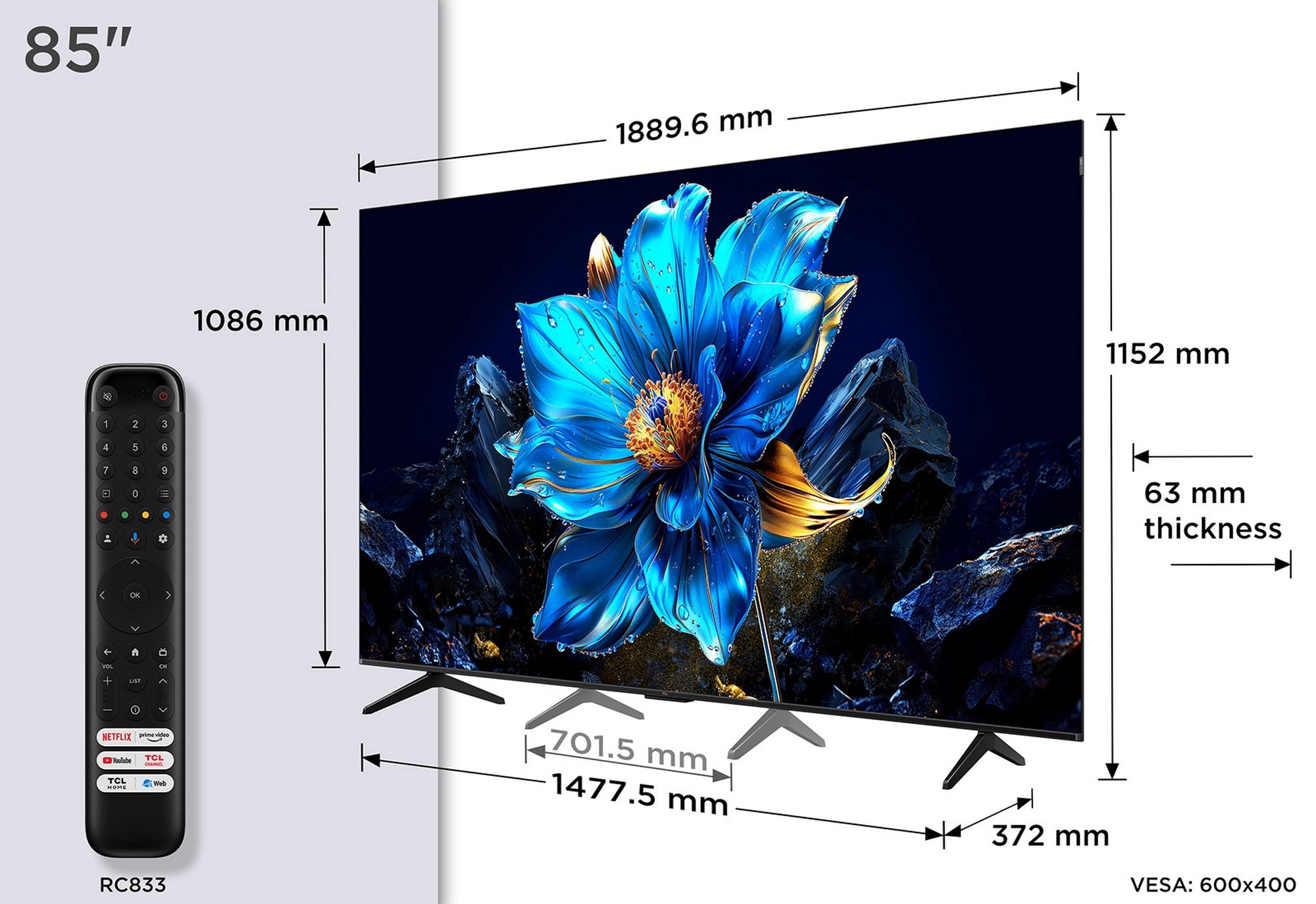 TCL 85P7K-UK 85" QLED Direct LED HDR Google TVs